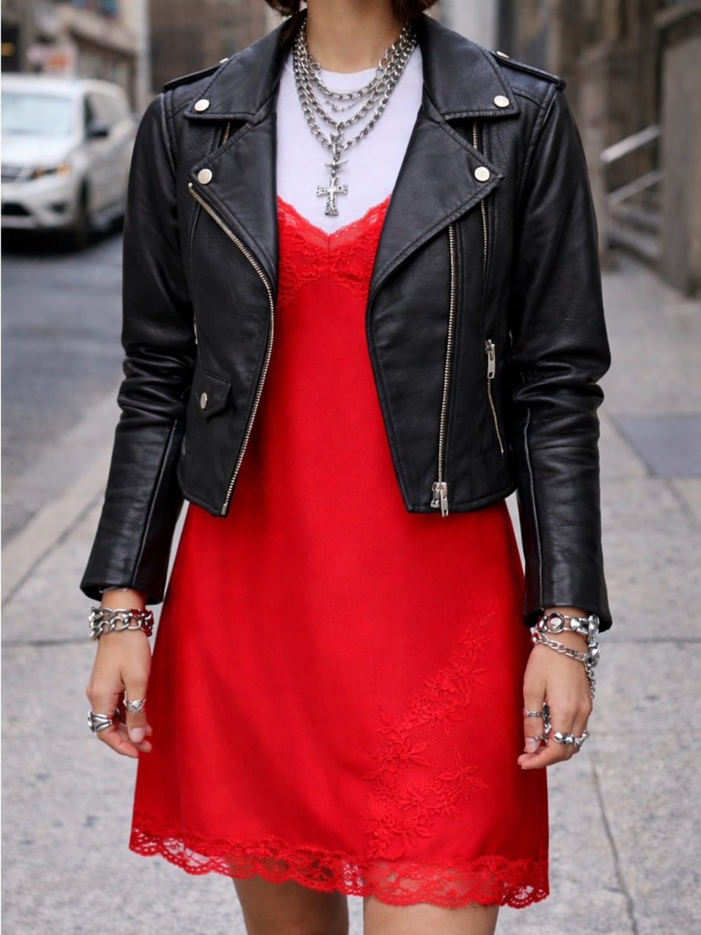 Vintage Red Lace-Trim Slip Dress